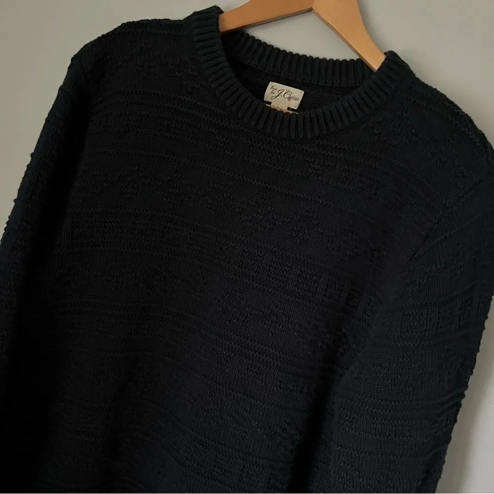 J. Crew Guernsey Combination Stitch Navy Blue Knit Crewneck Sweater Size Large